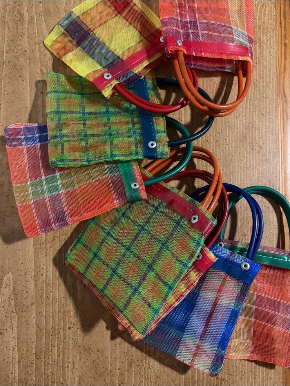 MEXICANA Multi-Color Plaid Mini Tote Set of 7